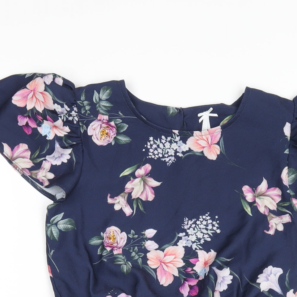 NEXT Girls Blue Floral Polyester A-Line Size 10 Years Round Neck Button