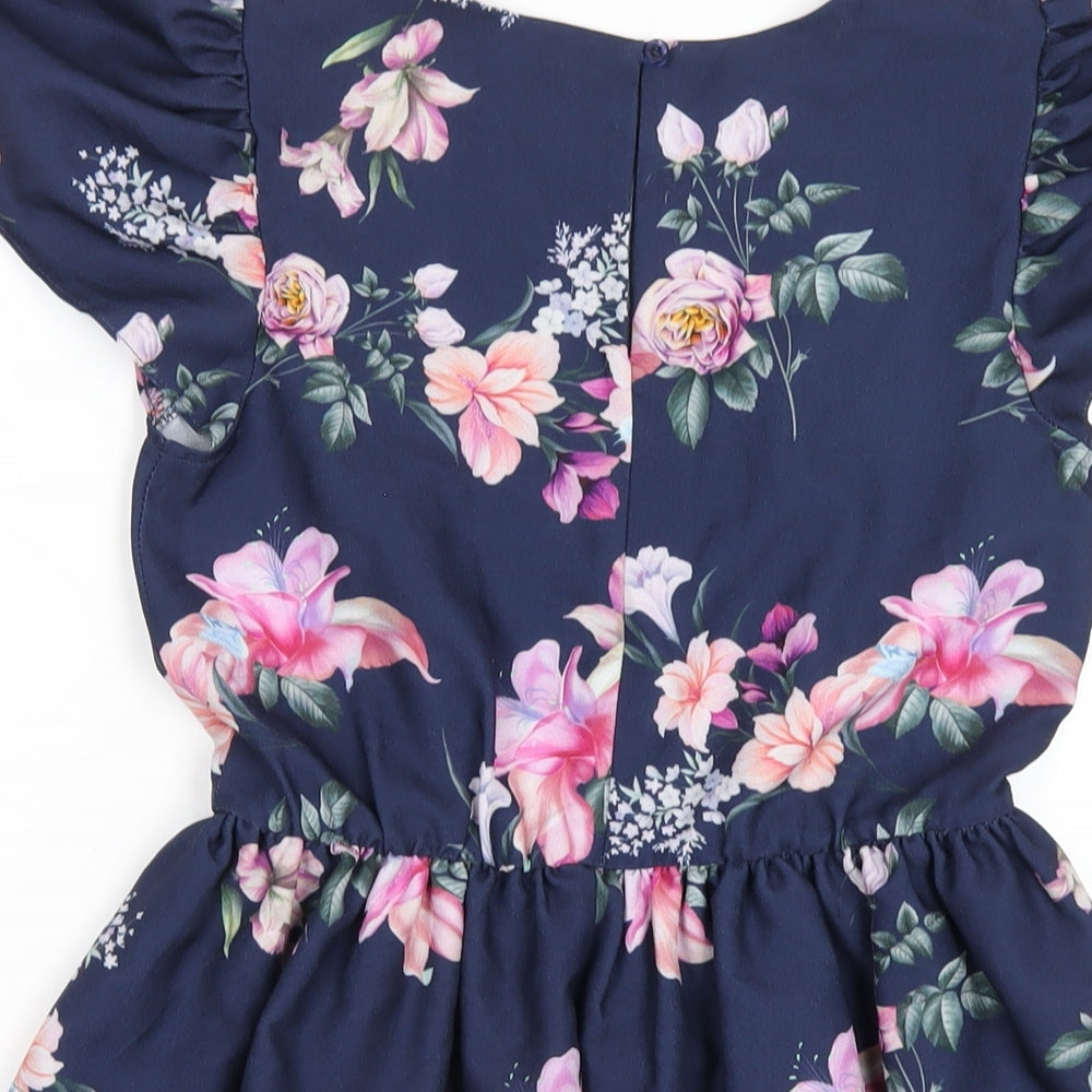 NEXT Girls Blue Floral Polyester A-Line Size 10 Years Round Neck Button