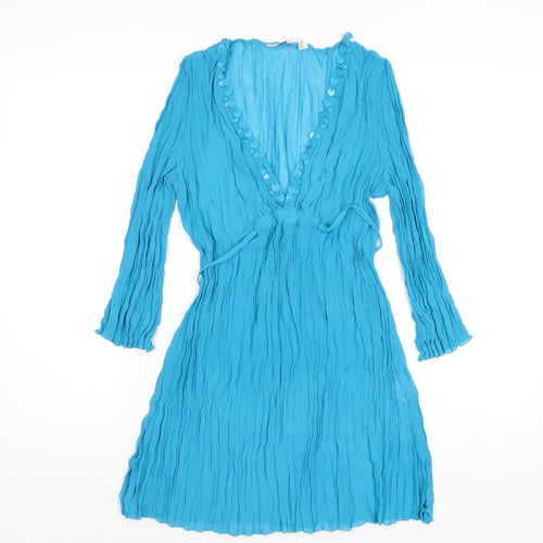 NEXT Womens Blue Polyester A-Line Size 12 V-Neck Pullover