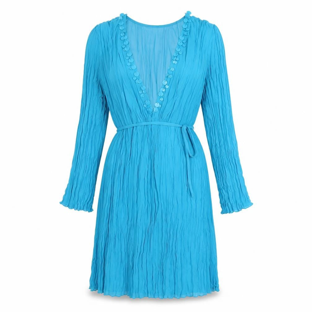 Next Womens Blue Polyester A-Line Size 12 V-Neck Pullover