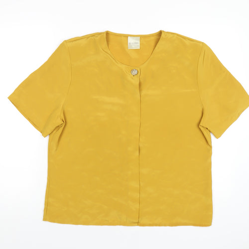 Classic Womens Yellow Polyester Basic T-Shirt Size 14 Round Neck
