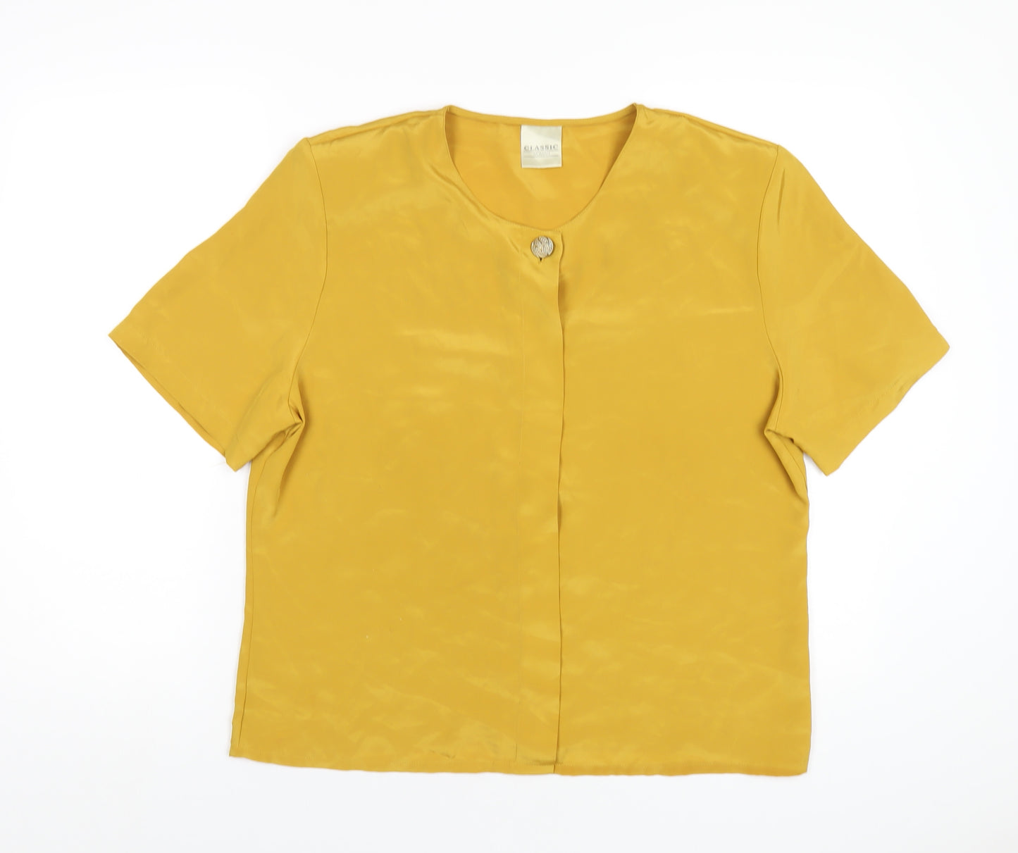 Classic Womens Yellow Polyester Basic T-Shirt Size 14 Round Neck