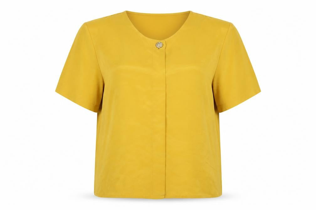 Classics Womens Yellow Polyester Basic T-Shirt Size 14 Round Neck