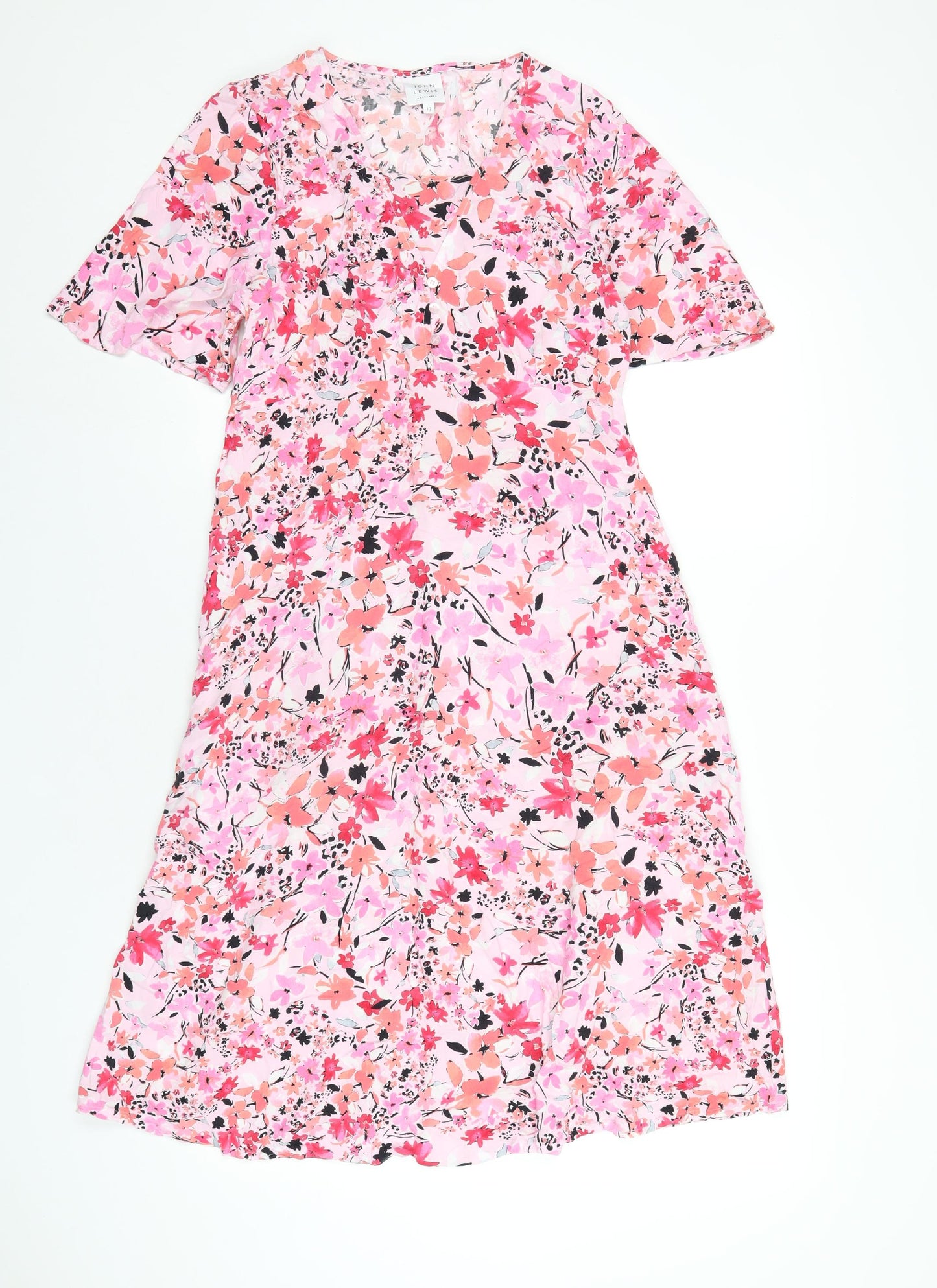 John Lewis Womens Pink Geometric Viscose A-Line Size 12 V-Neck Pullover