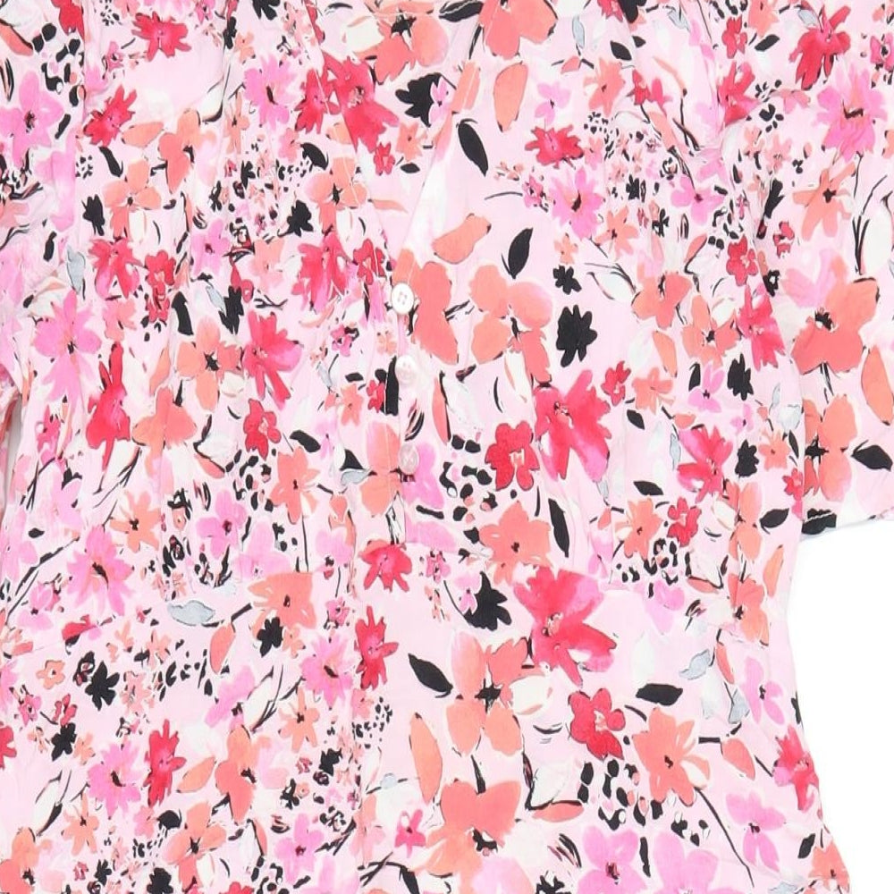 John Lewis Womens Pink Geometric Viscose A-Line Size 12 V-Neck Pullover