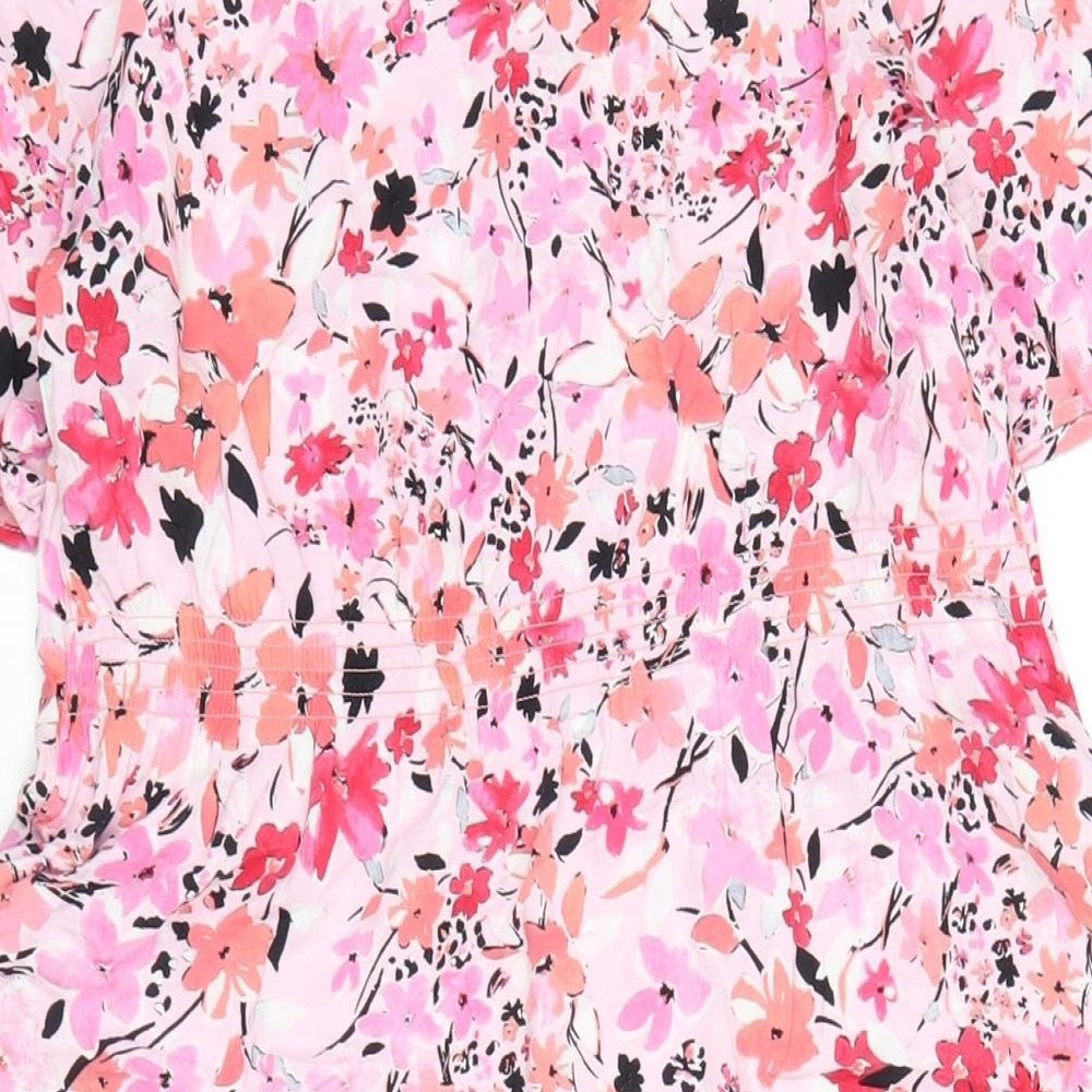 John Lewis Womens Pink Geometric Viscose A-Line Size 12 V-Neck Pullover