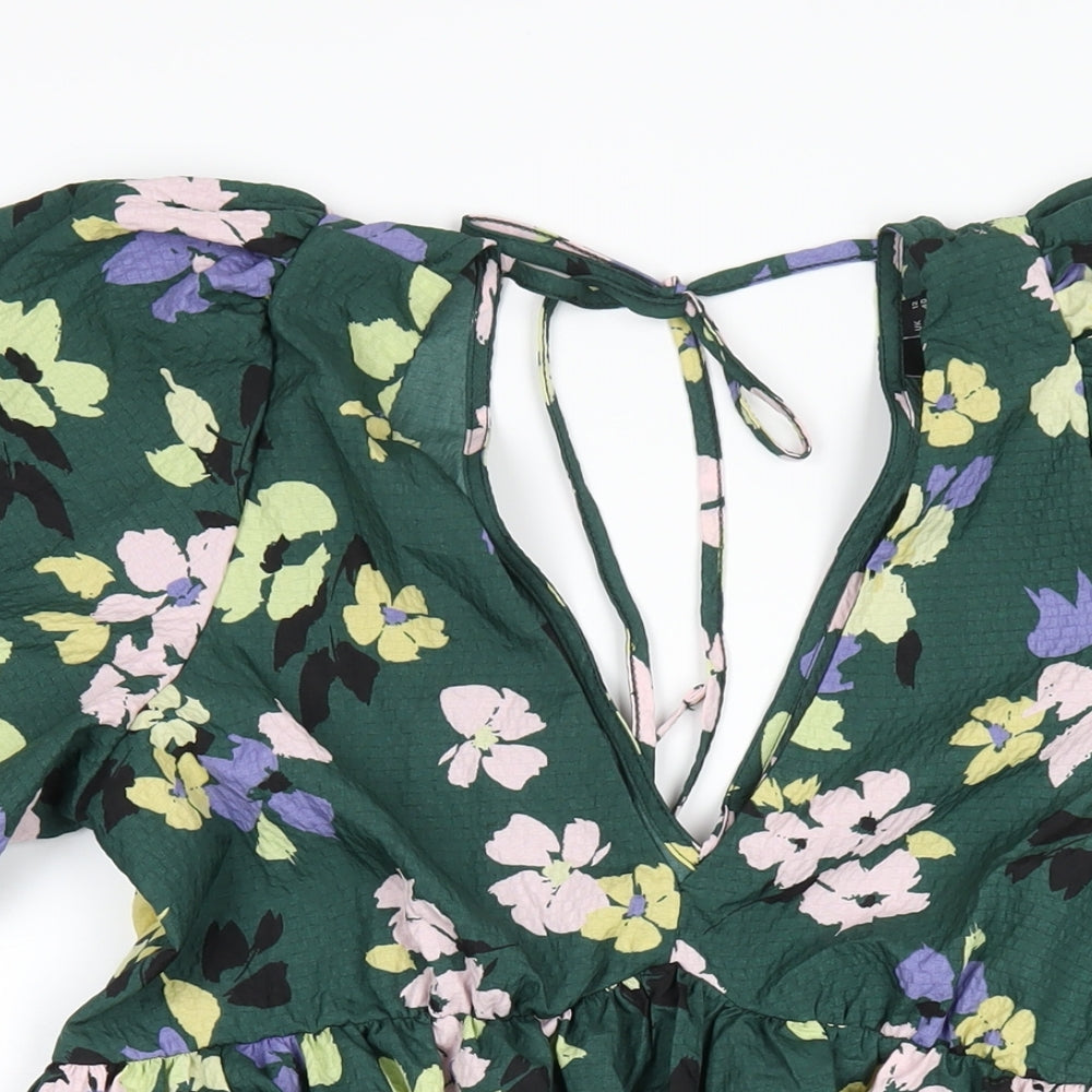 Nobody's Child Womens Green Floral Polyester A-Line Size 12 V-Neck Tie