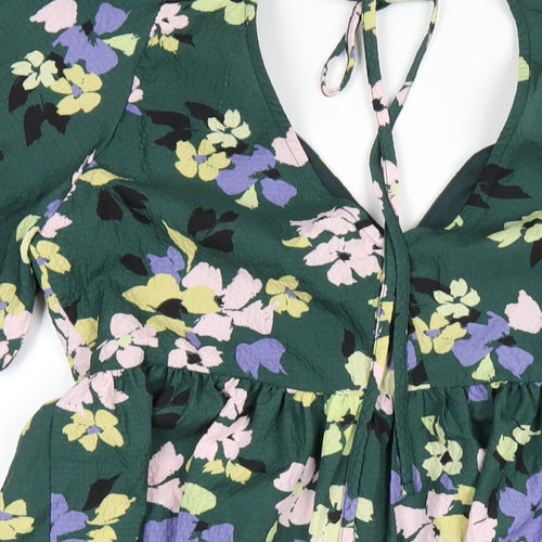 Nobody's Child Womens Green Floral Polyester A-Line Size 12 V-Neck Tie