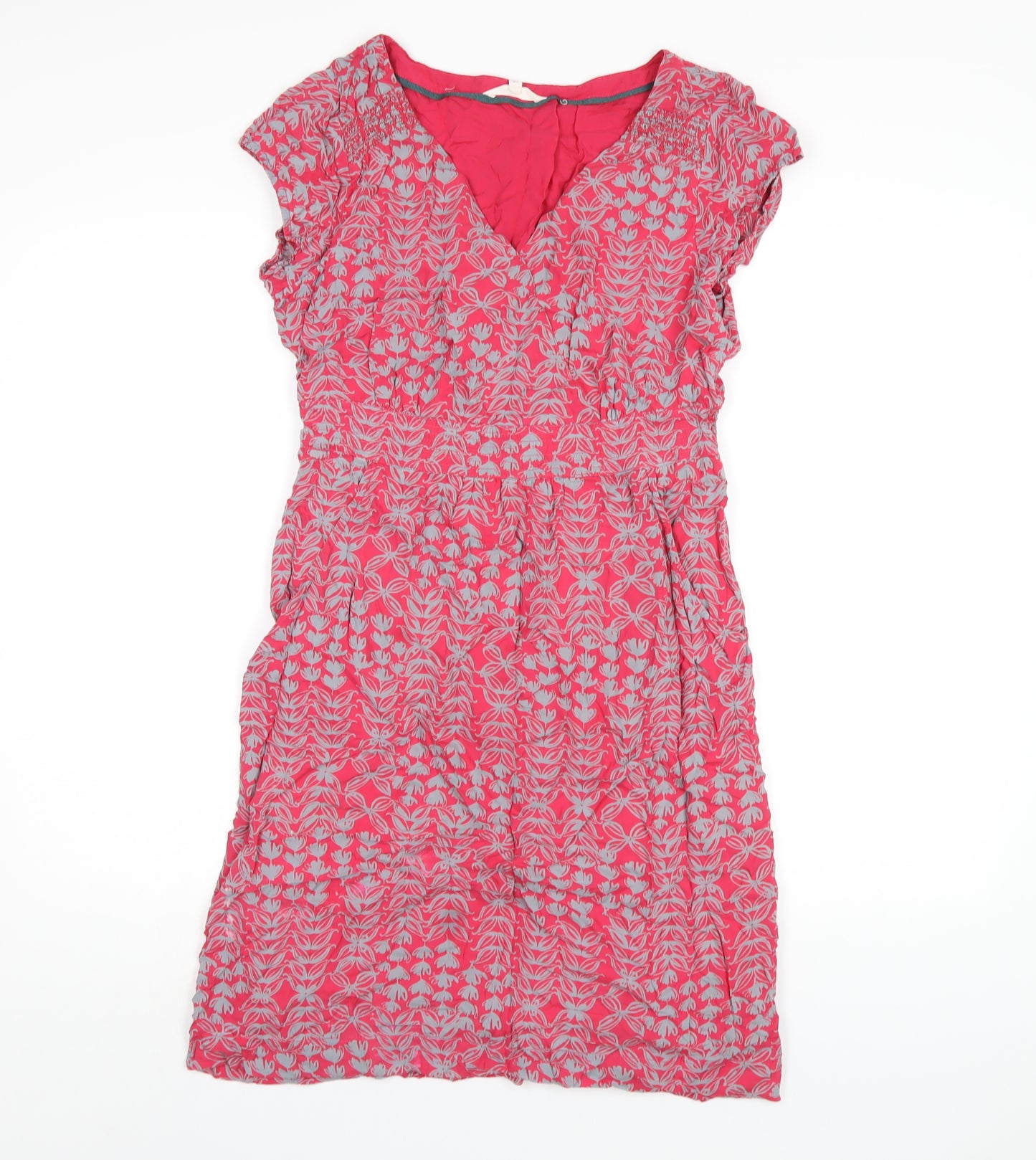 White Stuff Womens Pink Geometric Modal A-Line Size 12 V-Neck Pullover