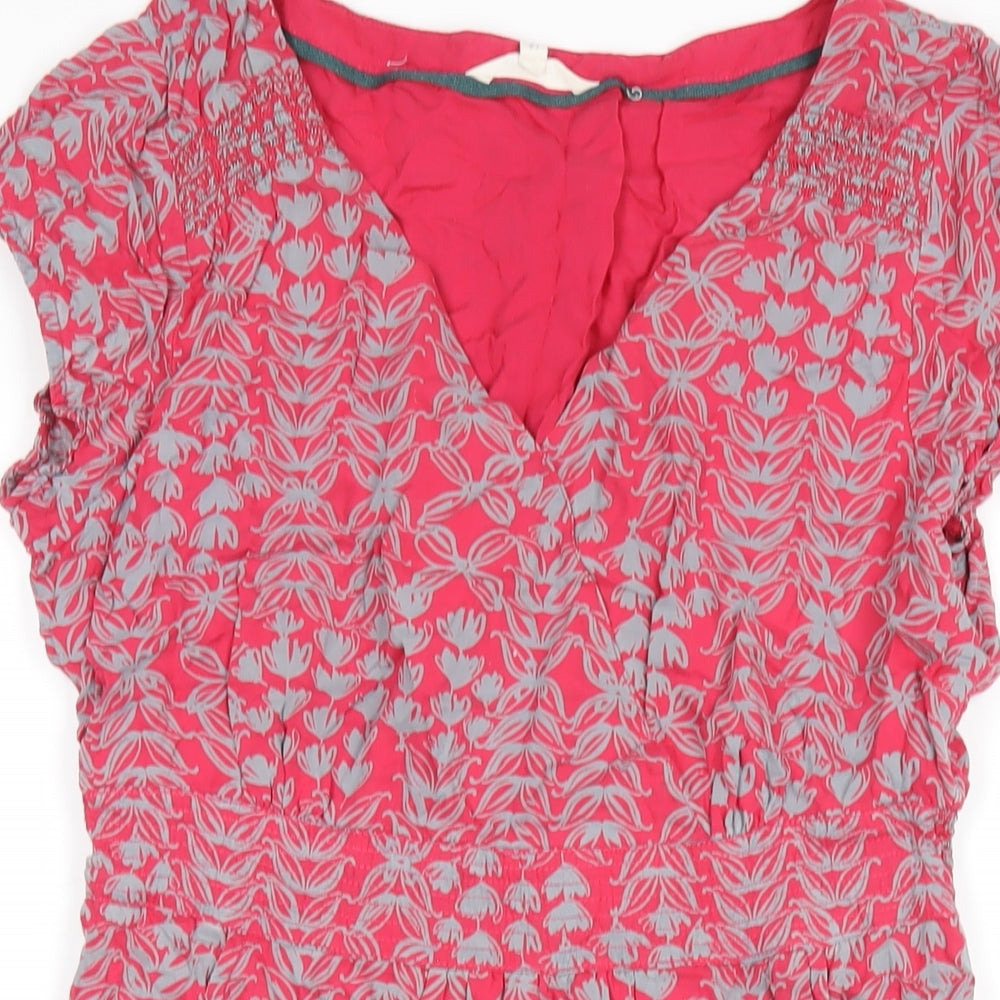White Stuff Womens Pink Geometric Modal A-Line Size 12 V-Neck Pullover