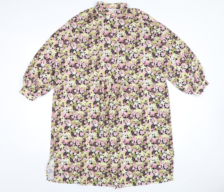 Selected Femme Womens Multicoloured Floral Polyester A-Line Size 8 Round Neck Button