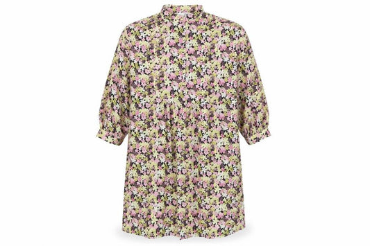 Front view of Selected Femme women’s multicoloured floral polyester a-line, size UK 8, round neck button