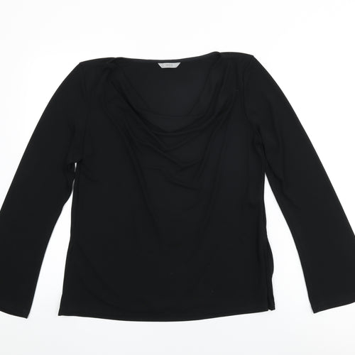 Marks and Spencer Womens Black Polyester Basic T-Shirt Size 14 Cowl Neck
