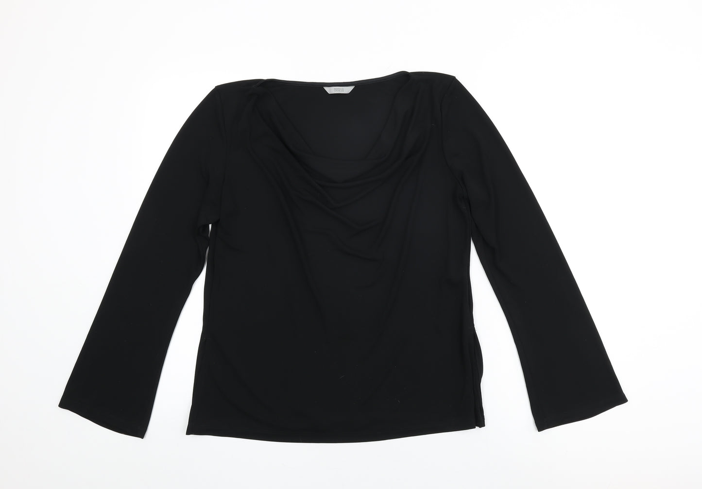 Marks and Spencer Womens Black Polyester Basic T-Shirt Size 14 Cowl Neck