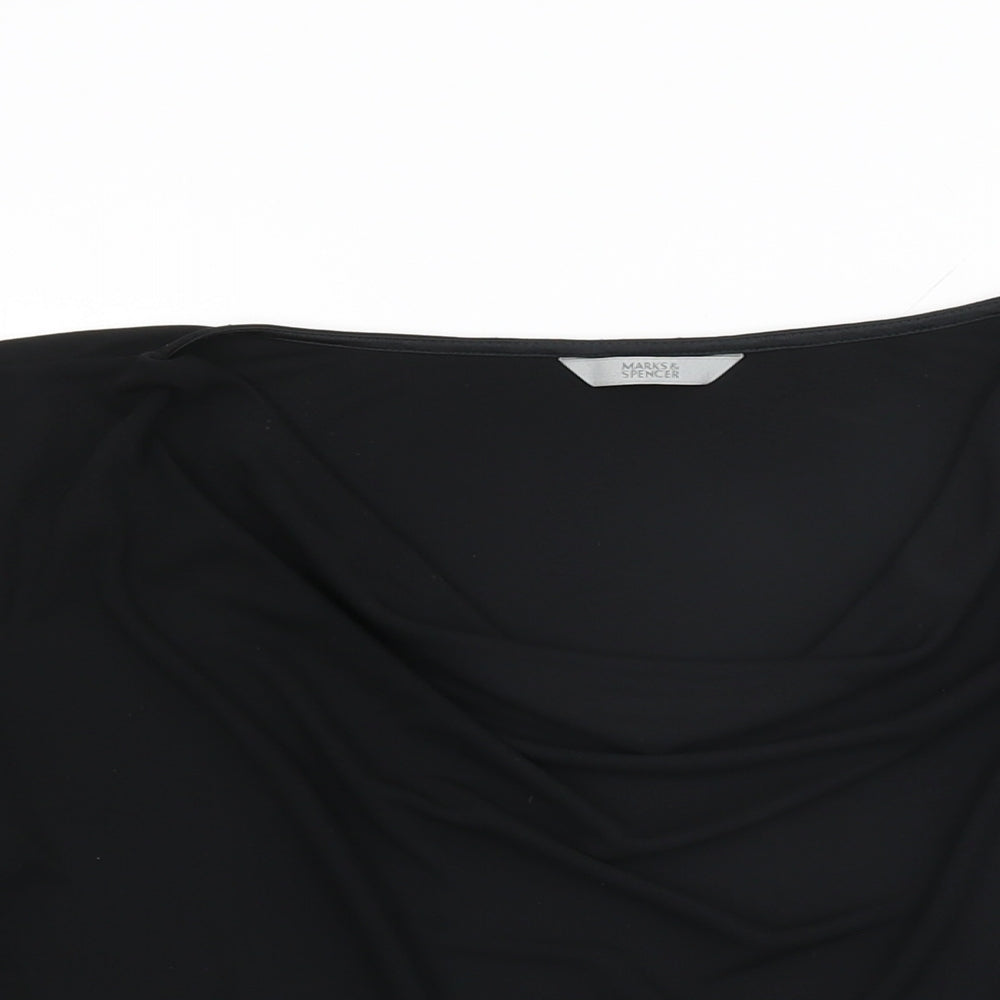 Marks and Spencer Womens Black Polyester Basic T-Shirt Size 14 Cowl Neck