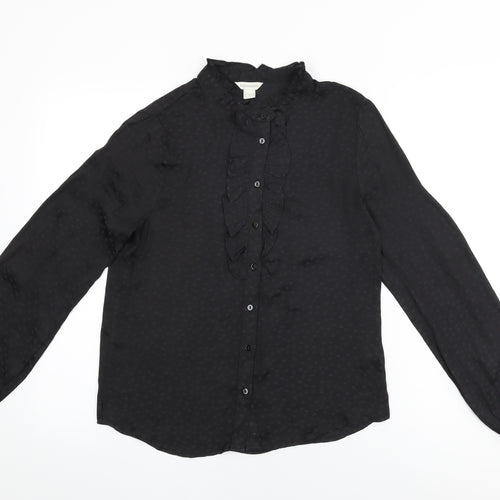 Monsoon Womens Black Geometric Polyester Basic Button-Up Size 8 Round Neck - Star Print