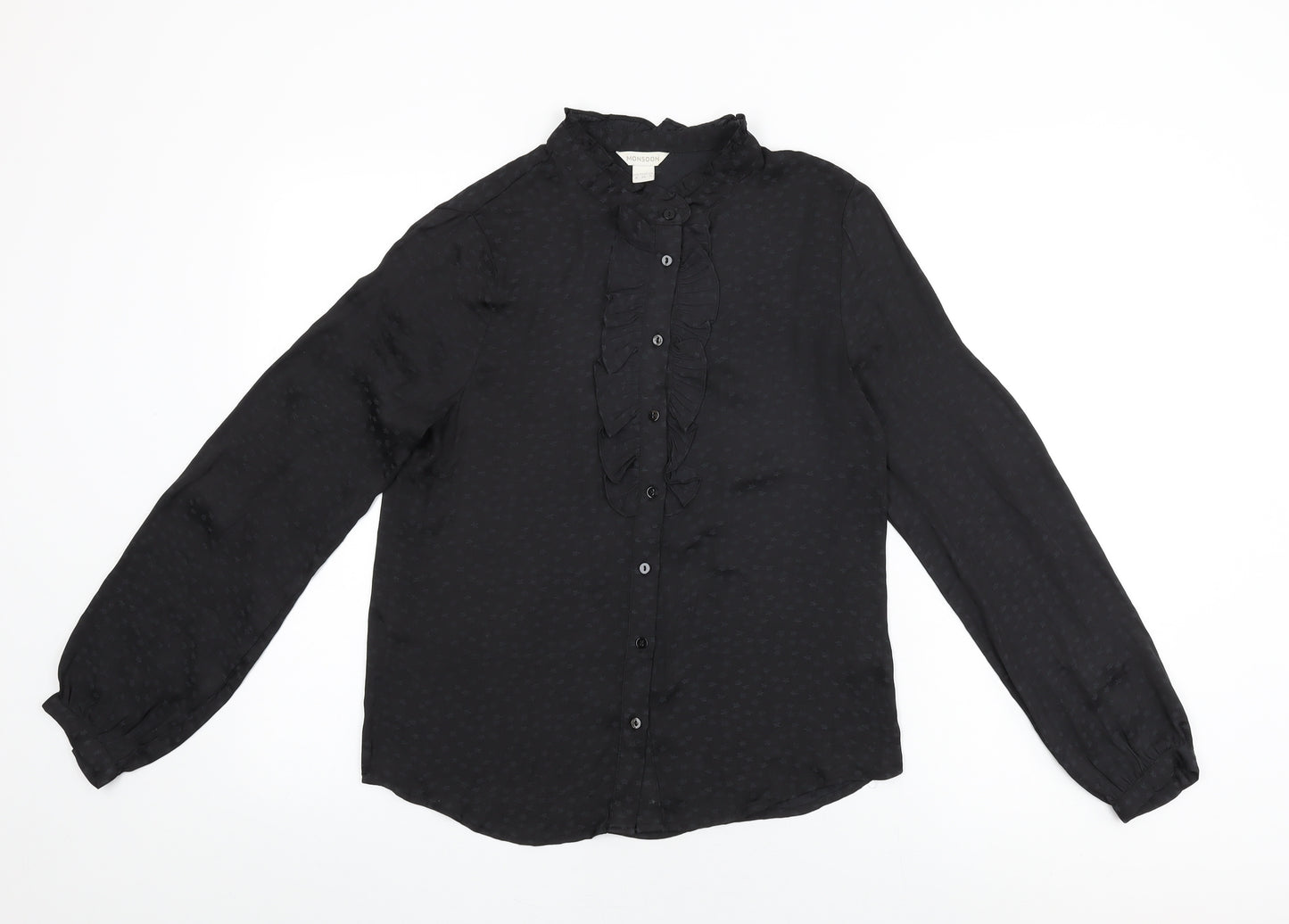 Monsoon Womens Black Geometric Polyester Basic Button-Up Size 8 Round Neck - Star Print