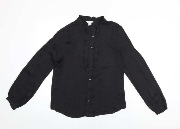 Monsoon Womens Black Geometric Polyester Basic Button-Up Size 8 Round Neck - Star Print