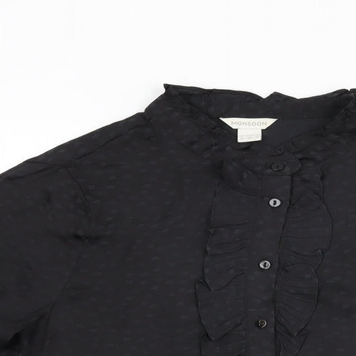 Monsoon Womens Black Geometric Polyester Basic Button-Up Size 8 Round Neck - Star Print