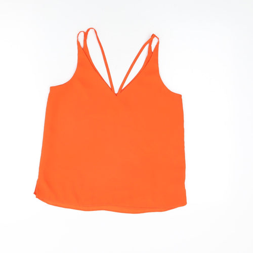 Topshop Womens Orange Polyester Camisole T-Shirt Size 8 V-Neck