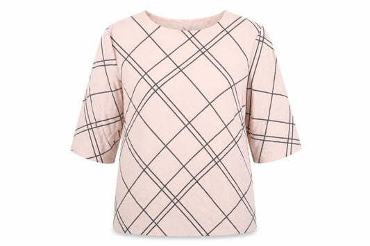 Front view of Next women’s pink geometric polyester basic blouse, size UK 14, round neck