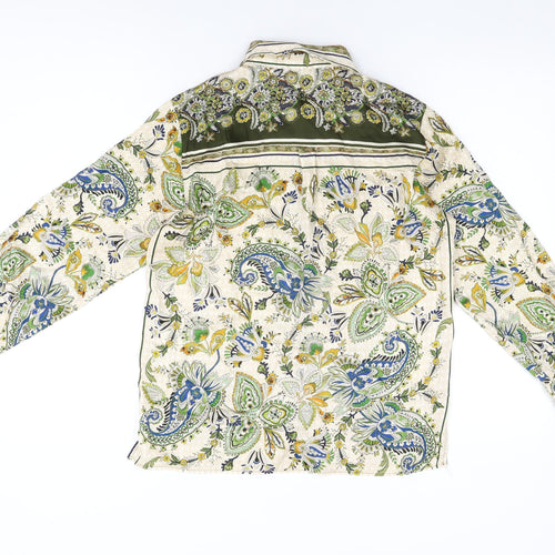 Zara Womens Ivory Floral Polyester Basic Button-Up Size XS Collared