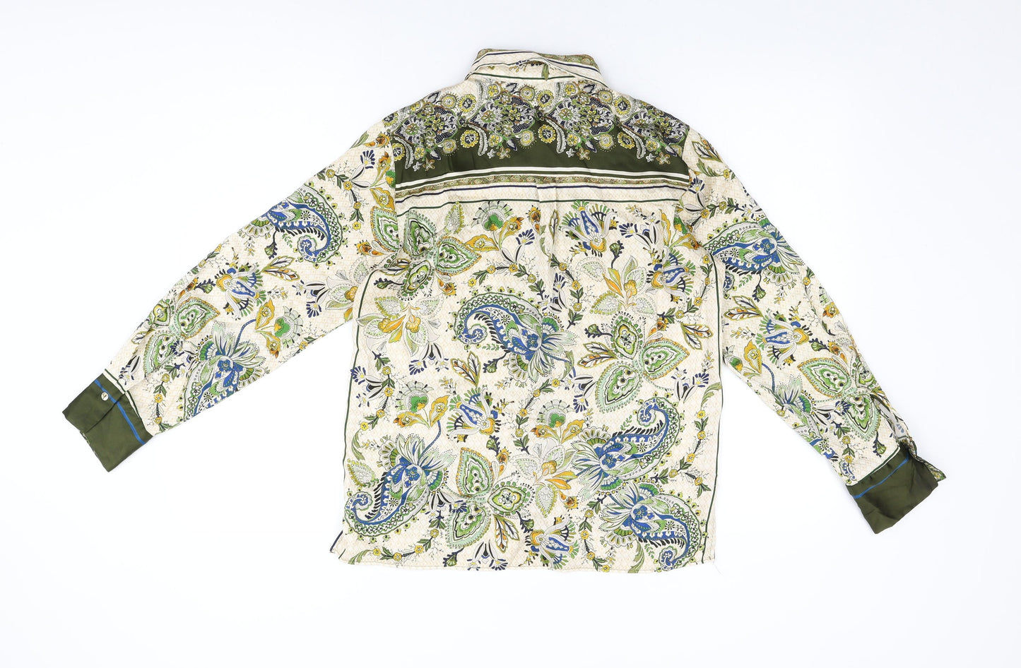 Zara Womens Ivory Floral Polyester Basic Button-Up Size XS Collared