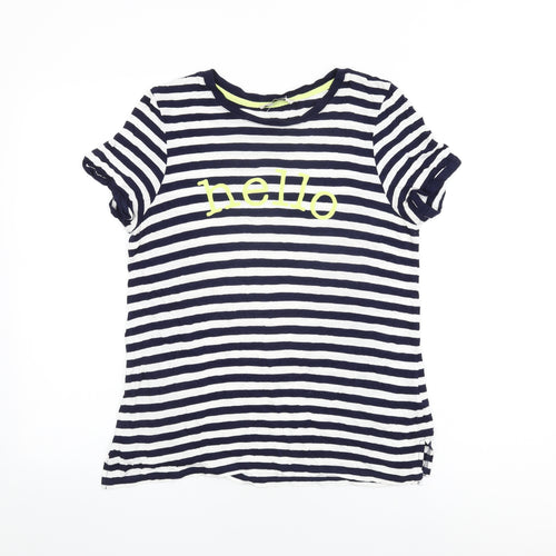 Oasis Womens White Striped Viscose Basic T-Shirt Size M Round Neck - Hello