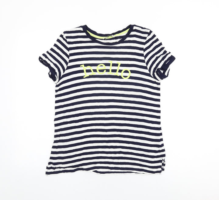 Oasis Womens White Striped Viscose Basic T-Shirt Size M Round Neck - Hello