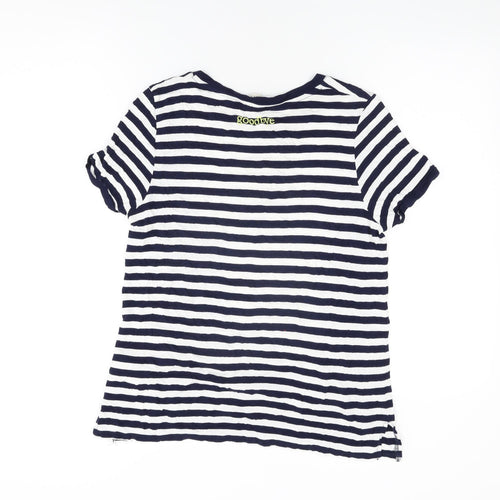 Oasis Womens White Striped Viscose Basic T-Shirt Size M Round Neck - Hello