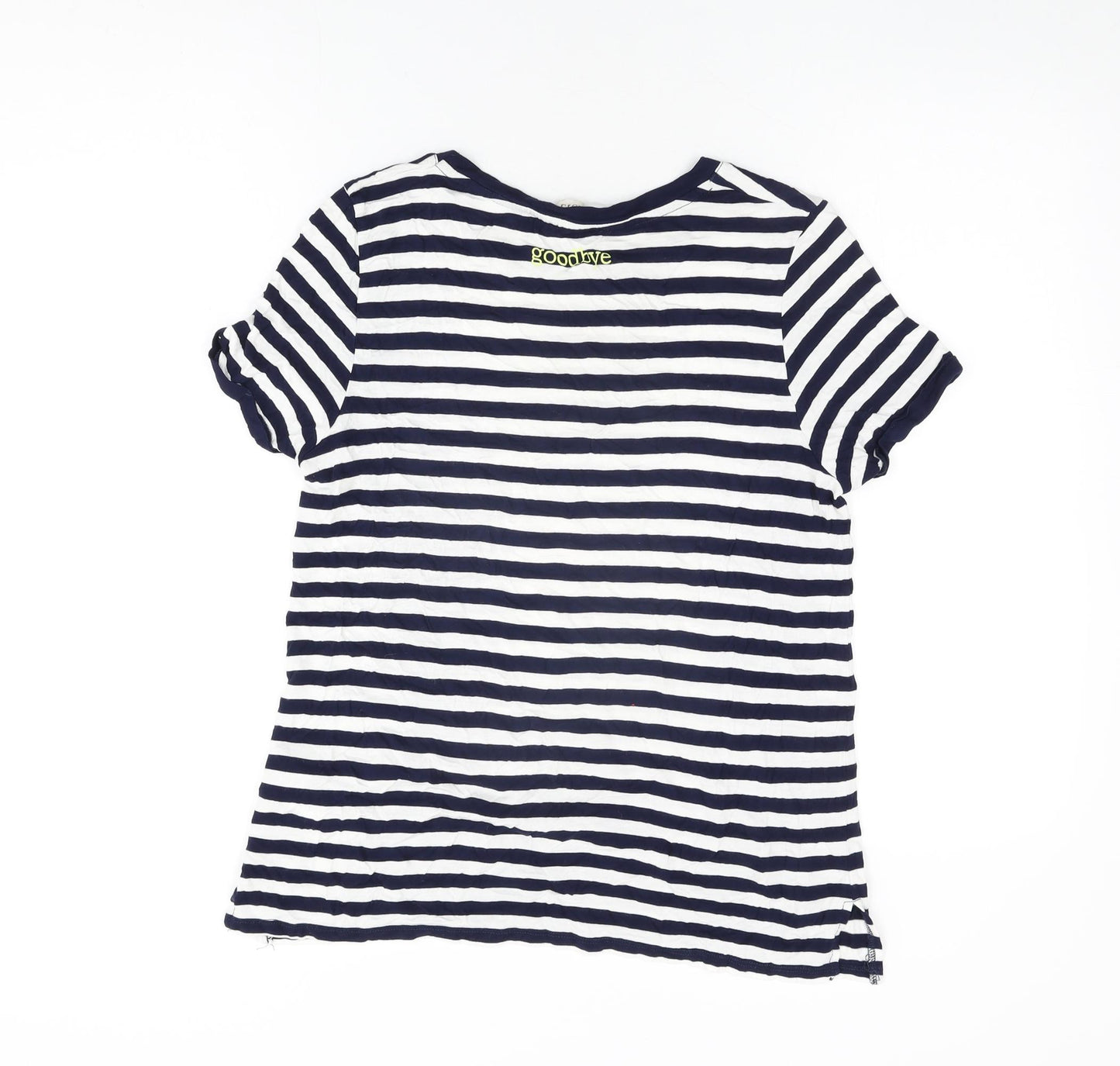 Oasis Womens White Striped Viscose Basic T-Shirt Size M Round Neck - Hello