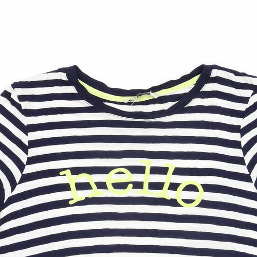 Oasis Womens White Striped Viscose Basic T-Shirt Size M Round Neck - Hello