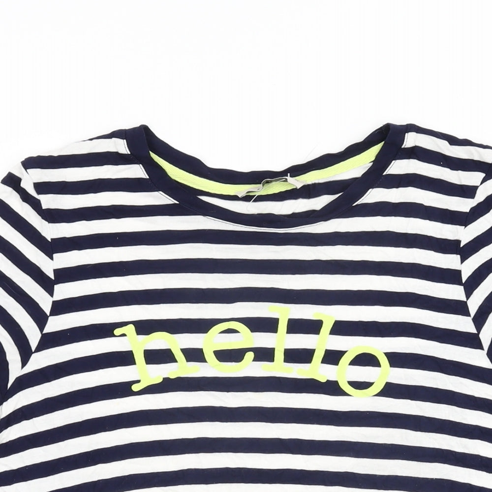 Oasis Womens White Striped Viscose Basic T-Shirt Size M Round Neck - Hello