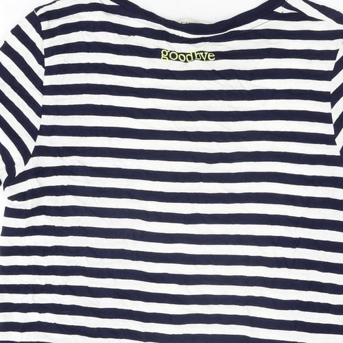 Oasis Womens White Striped Viscose Basic T-Shirt Size M Round Neck - Hello