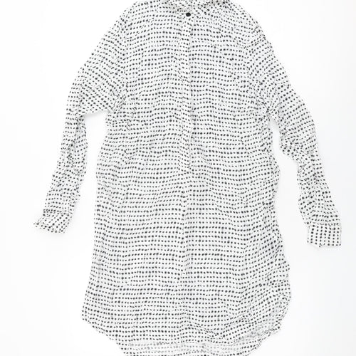 Just Female Womens White Geometric Cupro Shift Size M Collared Button