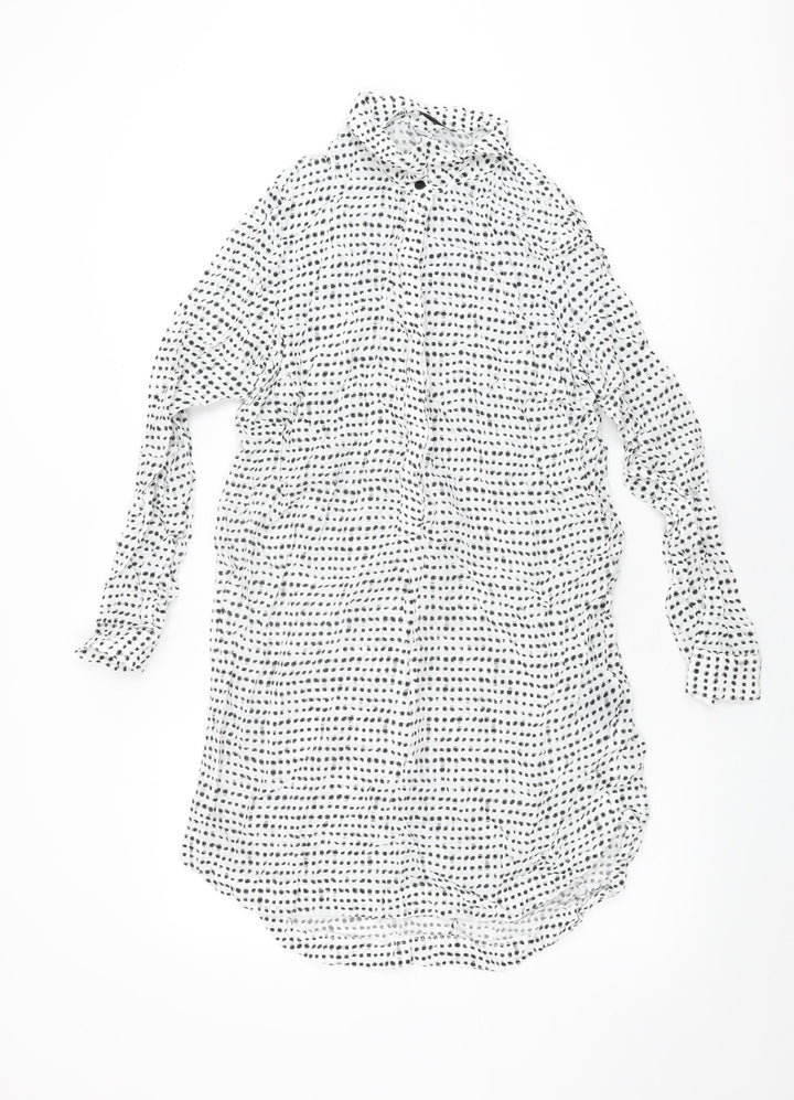 Just Female Womens White Geometric Cupro Shift Size M Collared Button