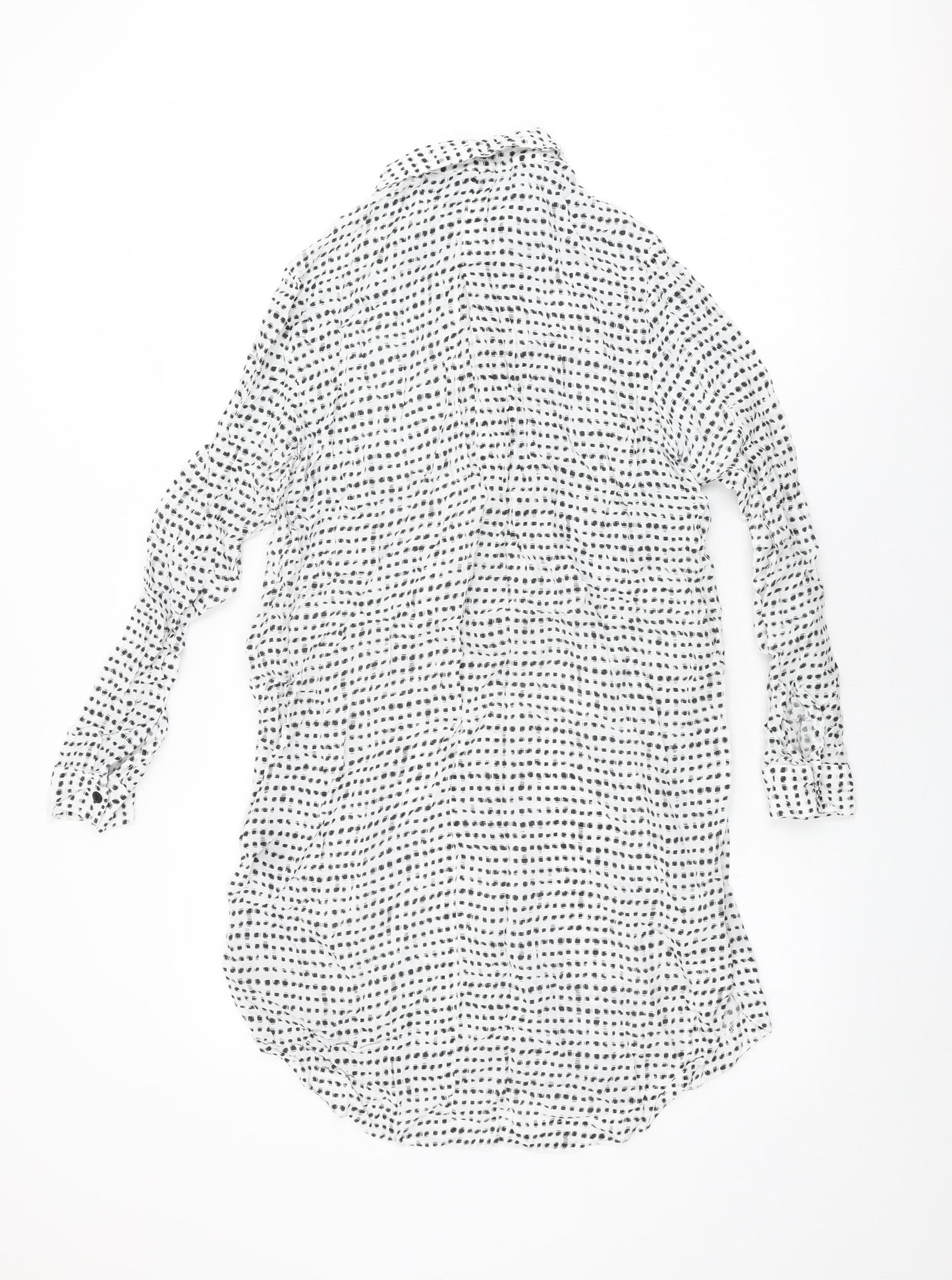 Just Female Womens White Geometric Cupro Shift Size M Collared Button