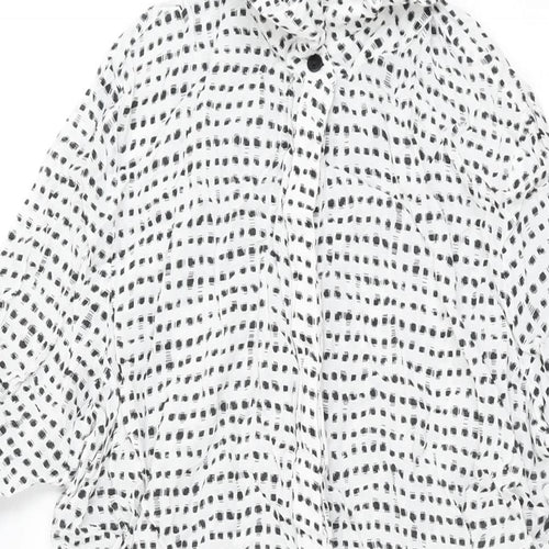 Just Female Womens White Geometric Cupro Shift Size M Collared Button