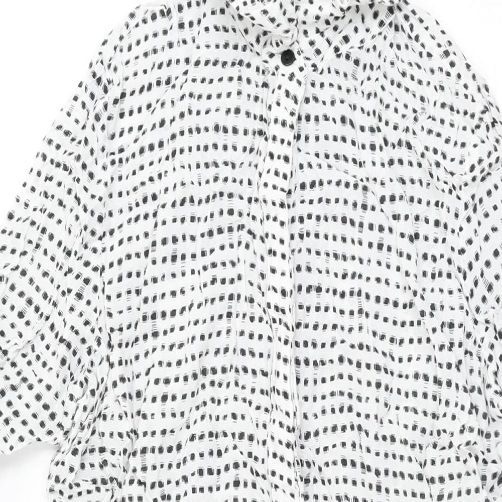 Just Female Womens White Geometric Cupro Shift Size M Collared Button