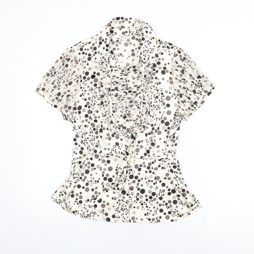 Debenhams Womens Ivory Polka Dot Polyester Basic Button-Up Size 14 Collared