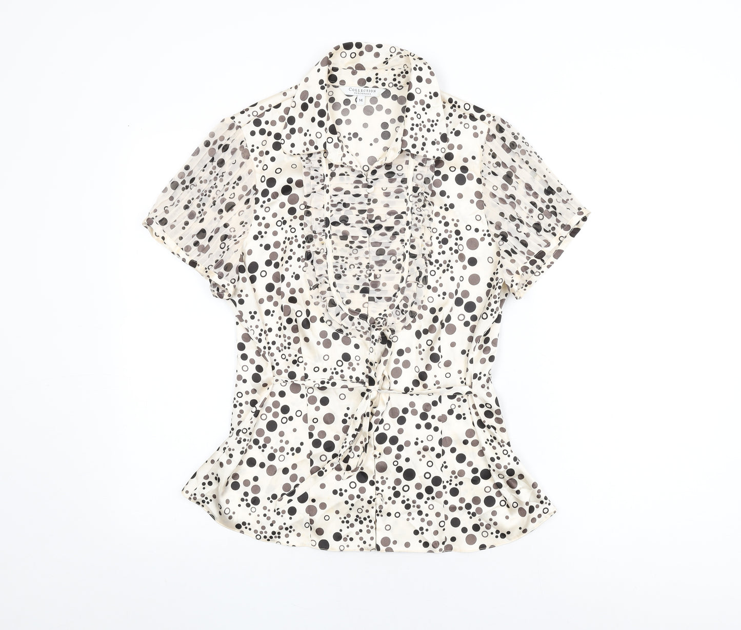 Debenhams Womens Ivory Polka Dot Polyester Basic Button-Up Size 14 Collared