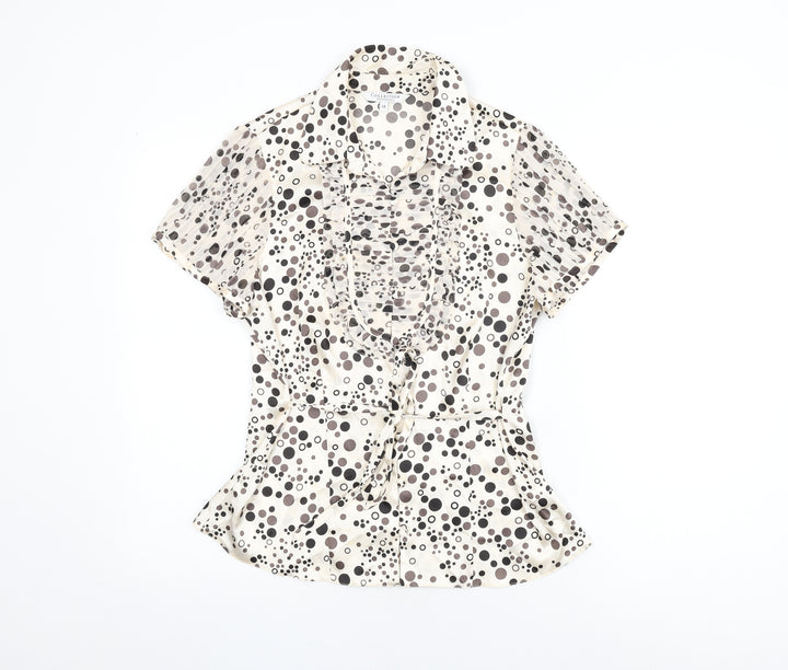 Debenhams Womens Ivory Polka Dot Polyester Basic Button-Up Size 14 Collared