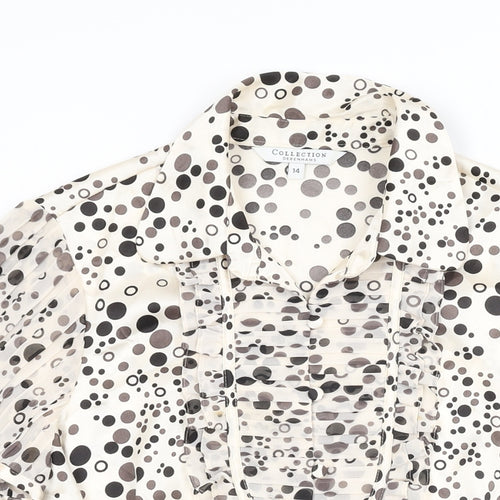 Debenhams Womens Ivory Polka Dot Polyester Basic Button-Up Size 14 Collared