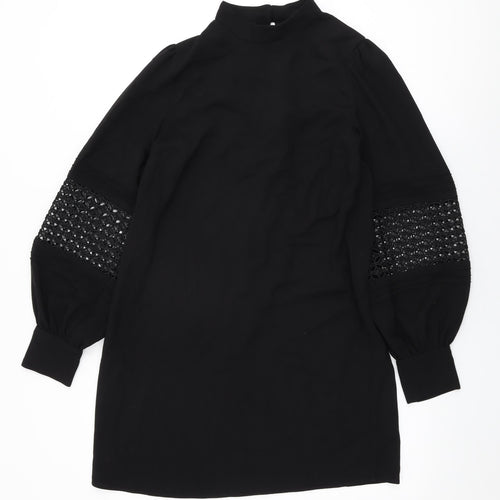 River Island Womens Black Polyester Shift Size 10 High Neck Button