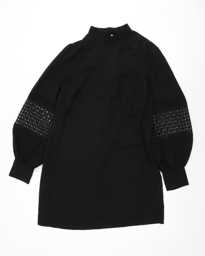River Island Womens Black Polyester Shift Size 10 High Neck Button