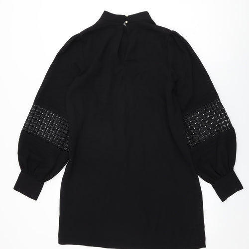 River Island Womens Black Polyester Shift Size 10 High Neck Button