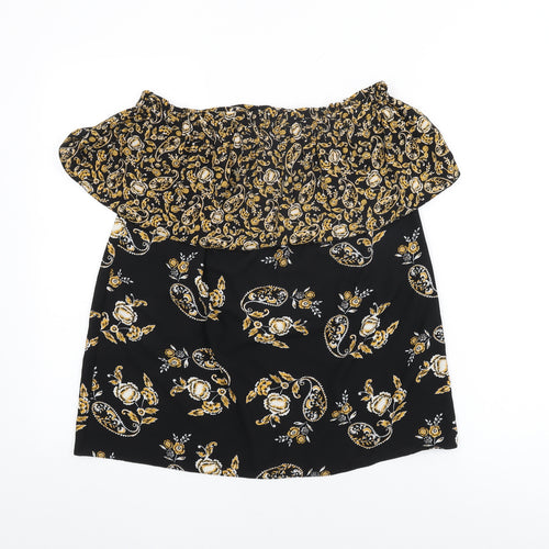 Dorothy Perkins Womens Black Floral Polyester Basic Blouse Size 10 Off the Shoulder