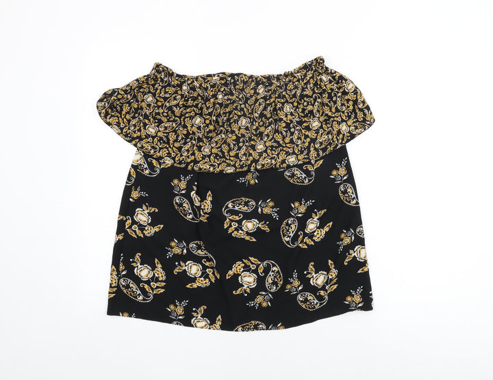 Dorothy Perkins Womens Black Floral Polyester Basic Blouse Size 10 Off the Shoulder