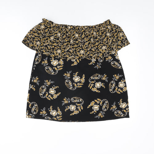 Dorothy Perkins Womens Black Floral Polyester Basic Blouse Size 10 Off the Shoulder