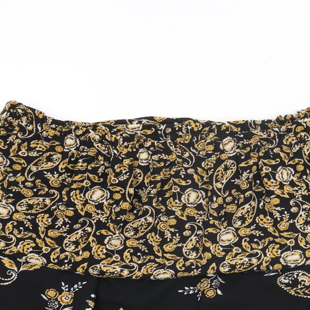 Dorothy Perkins Womens Black Floral Polyester Basic Blouse Size 10 Off the Shoulder
